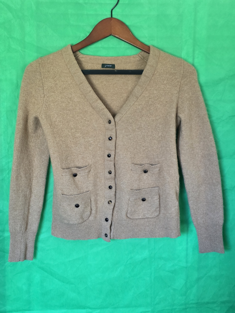 J. Crew Wool Cashmere Blend Women's Camel Button-Up V-Neck Cardigan